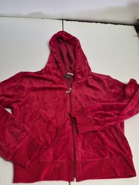 ✨ Self Esteem Red Velour Full-Zip Hoodie ✨ M - Made In USA